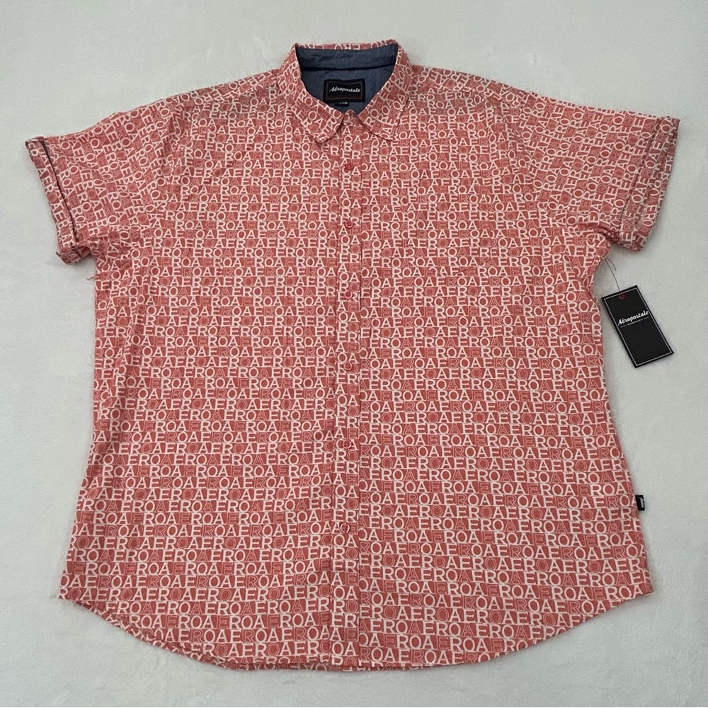 Aeropostale Pink Mesa Aero All Over Print Short Sleeve Button Up Shirt Men’s 2XL